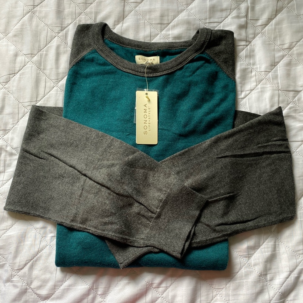 SANOMA Lifestyle Crewneck Sweater - 2XT -Teal/Gray